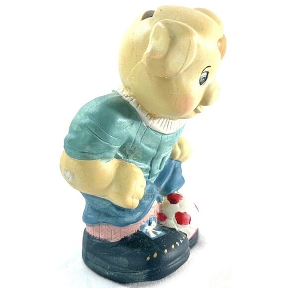 Vintage Antique Piggy Bank Soccer Player Pig Porcelain 5” Tall - Picture 3 of 4